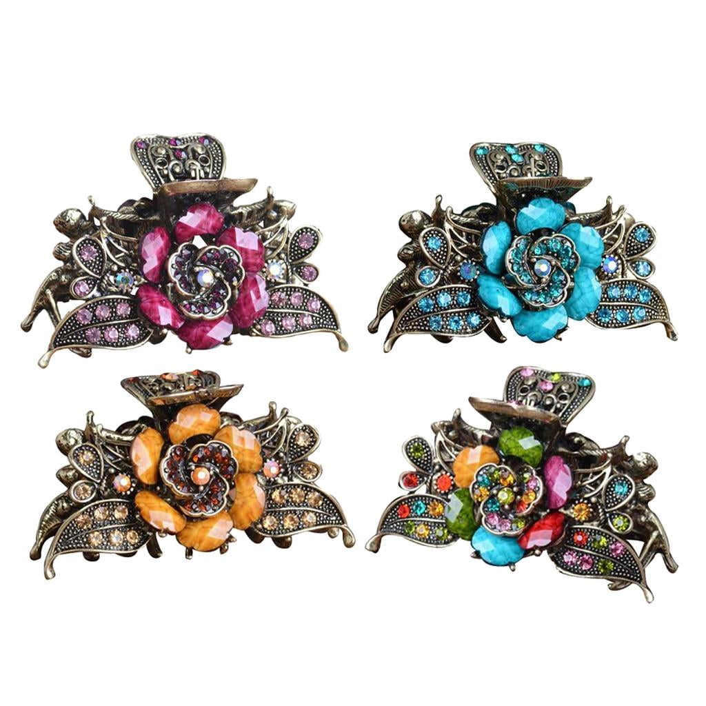 FVDPWYE 4x Vintage Turquoise Hair Claw Clip Ladies Updo Hair Clamp Womens for Thick Hair