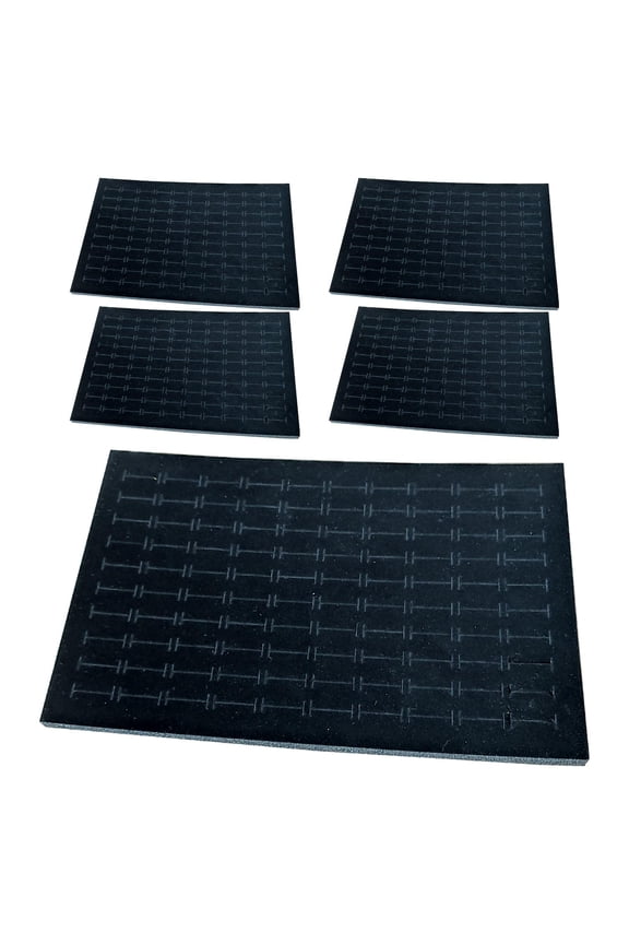 5 Pieces 100 Slots Ring Pad Sponge Insert Mats Velvet Jewelry Trays Liners Rings Black