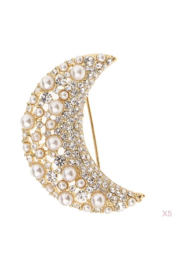 5 Pieces Charming Rhinestone Crescent Moon Brooch Pin Shawl Suit Shirt Jewelry