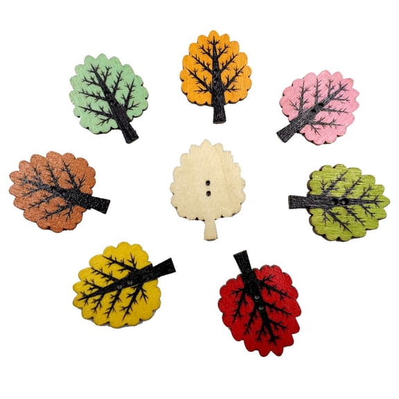 FVDPWYE 5 Pieces Mixed Random 2 Hole Tree Shape Wood Wooden Buttons for Sewing Crafting