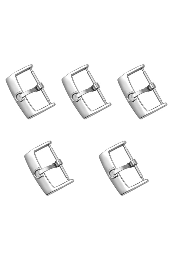 5 Pieces Watch Band Buckles Stainless Steel Clasp Buckles Replacement PU Leather Silver 18mm