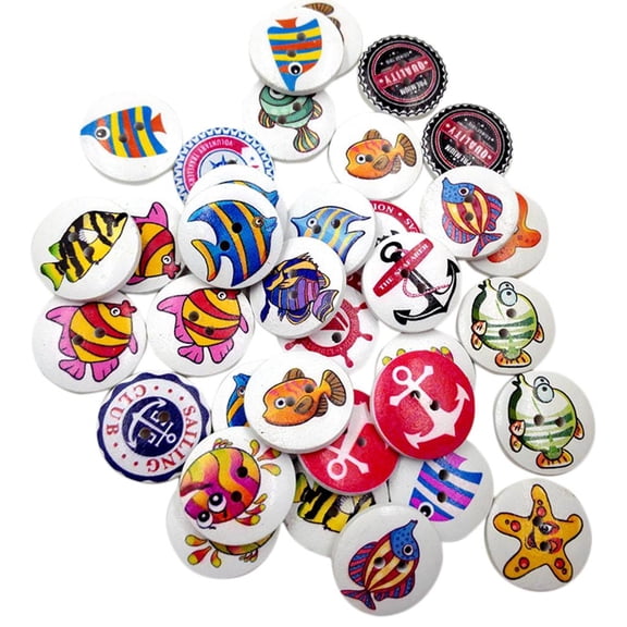 FVDPWYE 50 Pieces Assorted Ocean Series Pattern Decorative Wooden Buttons for Sewing