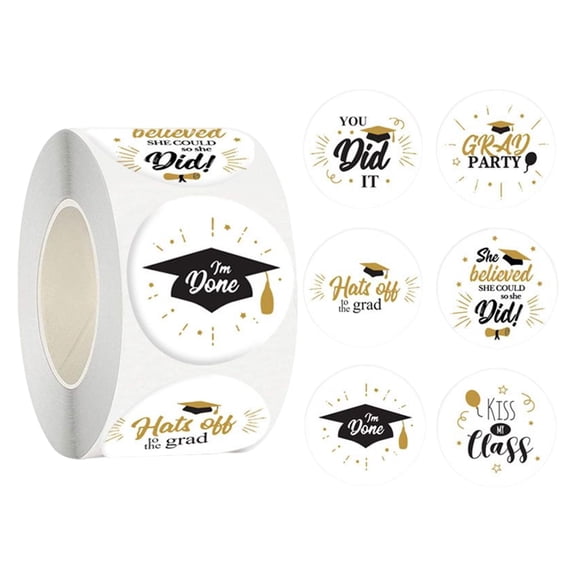 FVDPWYE 500Pcs Graduation Stickers Labels Circle Gold Foil Roll Sealing Sticker for Gift