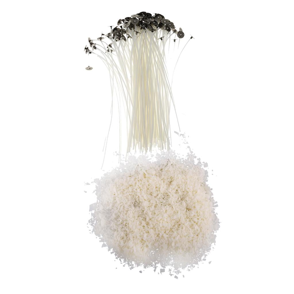 FVDPWYE 500g Nature Wax Soy Wax Flakes, Candle Wicks with Sustainers, 50 Piece Low Smoke