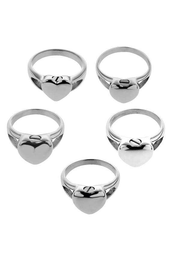 5Pcs Size 6 Titanium Steel, Heart Memorial Ring Urn Ashes Ring-Charm Cremation,