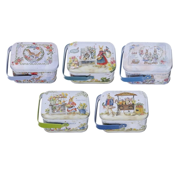 FVDPWYE 5x Iron Small Tin Boxes Cartoon Tin Plate Gift Box Mini Suitcase Candy Boxes for