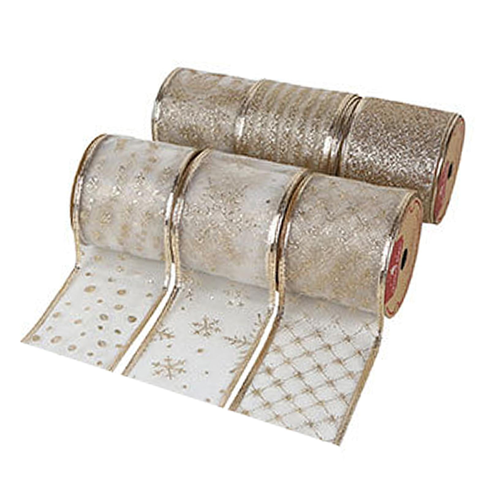 FVDPWYE 6Pcs Glitter Ribbons Wired Edge DIY Craft Gifts Wrapping Trim Champagne Gold