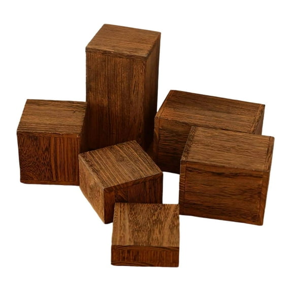 FVDPWYE 6Pcs Square Risers Jewelry Racks Cabinets Dresser Food Wooden Display Stands Wood Color