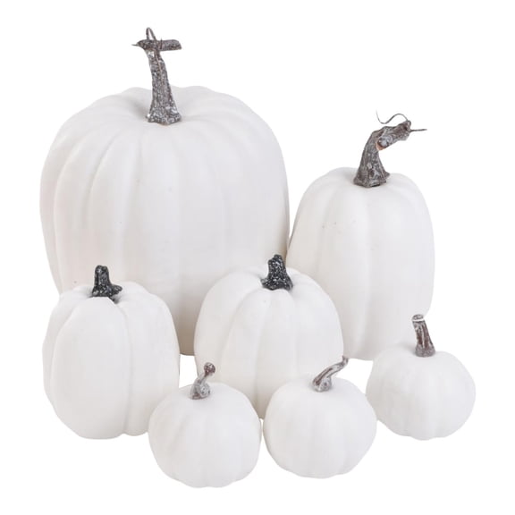 FVDPWYE 7Pcs Artificial Pumpkins Fall Halloween Foam Crafts DIY Pumpkin Statue for Photo white
