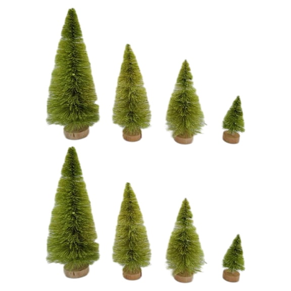 FVDPWYE 8 Pieces Artificial Christmas Trees Christmas Trees Models Desk Wooden Base Pine Green