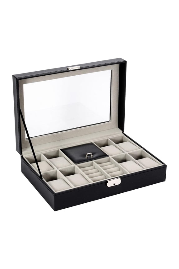 8 Slots Watch Box Black with Glass Lid Collection Luxury Travel Watch Case Watch