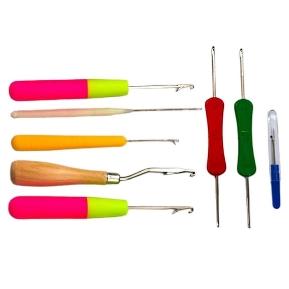 FVDPWYE 9 Pieces Different Size Bent Latch Hook Crochet, Wooden and Plastic Latch Hooks,
