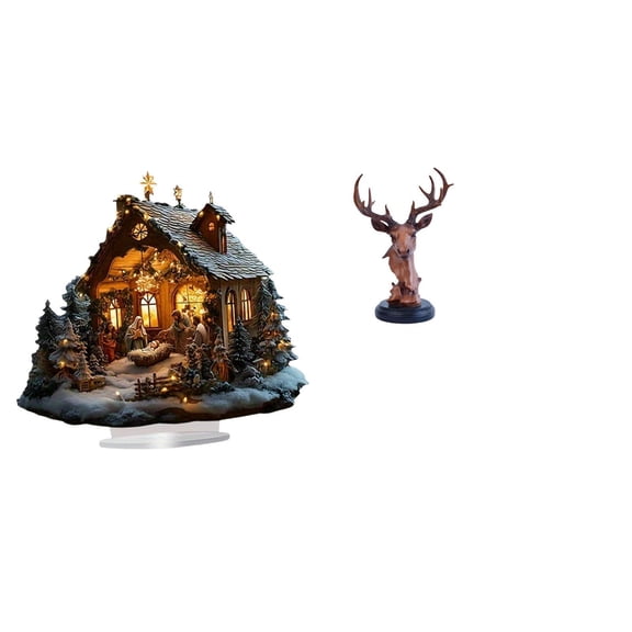 FVDPWYE Acrylic Deer Head Standing Ornament Freestanding Decorative Table Decor with Base for Party Home Bookshelf Festival Bedroom Animal Statue Home Decor Decorative Adornment Resin Statue