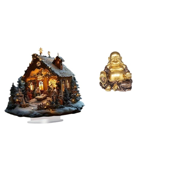 FVDPWYE Acrylic Ornament Buddha Sculpture Freestanding Decorative Table Decor with Base for Party Home Bookshelf Festival Bedroom Chinese Feng Shui Tabletop Ornament Laughing Buddha Statue for