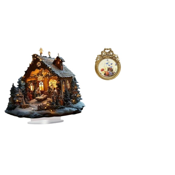 FVDPWYE Acrylic Ornament Freestanding Decorative Table Decor with Base for Party Home Bookshelf Festival Bedroom and Vintage Picture Frame Round Ornate European Desktop Display for Wedding Gift