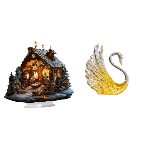 FVDPWYE Acrylic Swan Ornament Freestanding Resin Goose Sculpture Decorative Table Decor with Base for Party Home Bookshelf Festival Bedroom Living Room Engagement Cake Topper Bird Figure