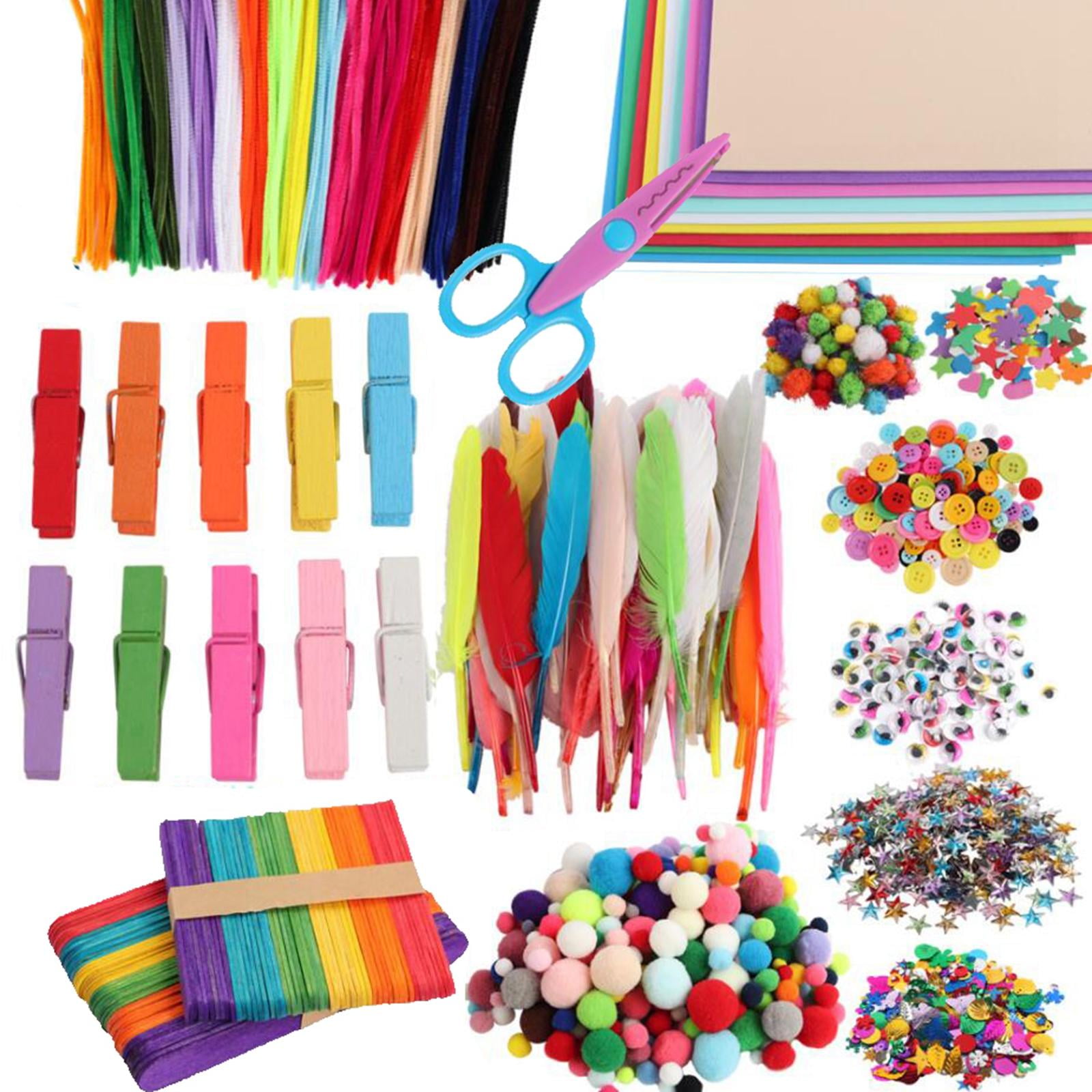FVDPWYE All in One Art Craft Kit Feather Scissor Sticks for Toy Toddler Ages 4 5 6 7 8 9 100 Pcs Stick