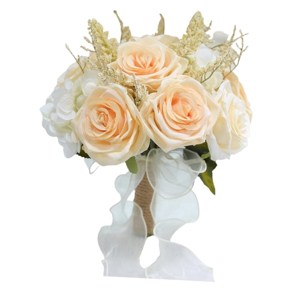FVDPWYE Artificial Wedding Bouquets for Bride with Ribbon Bridal Holding Wedding Bouquet beige-1