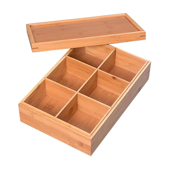 FVDPWYE Bamboo Divided Serving Tray Divided Veggie Platter Kitchen Accessory Candy Plate Creative Nut Serving Dish for Home Household 6 Grids 32x22x10cm