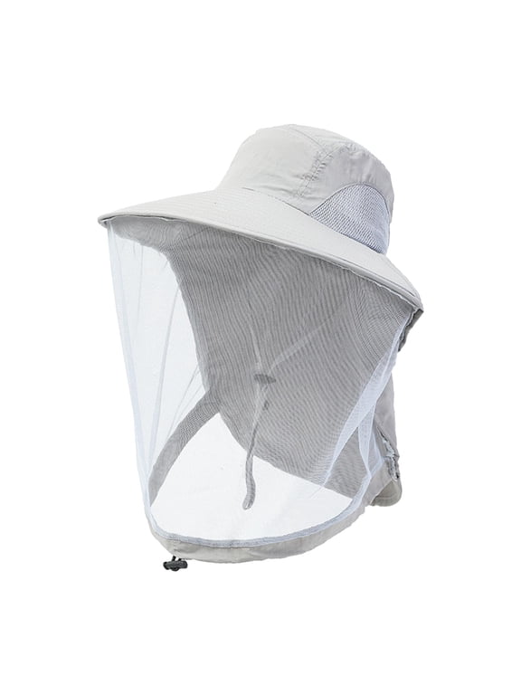 Beekeeping Net Hat, Beekeeper Hat -Nylon Bucket Hat, Face Protection for Fishing Light Gray