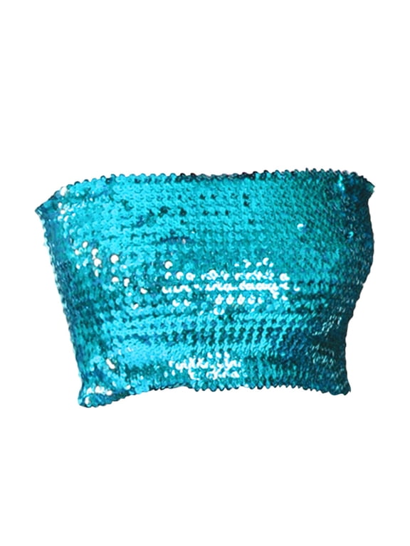 Belly Dance Bra Top Bling Sleeveless Dancewear Dancing Costume Chest Wrap Sequin Blue