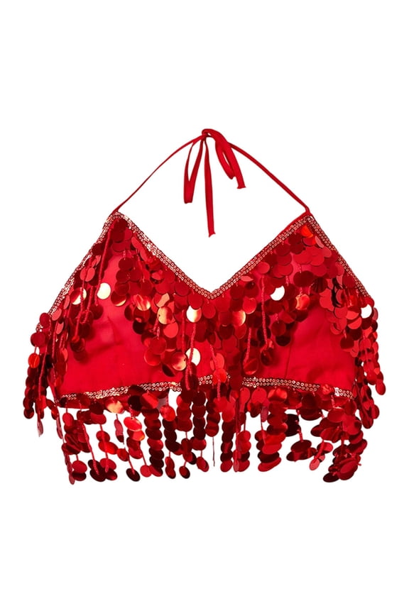 Belly Dance Bra Top Clubwear Eye Catching Halloween Carnival Rave Sequin Bra Red