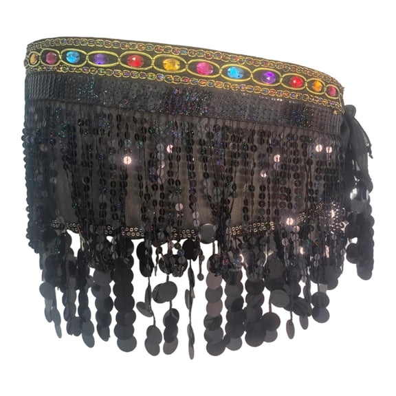 FVDPWYE Belly Dance Hip Scarf Belly Dance Skirt Wrap Festival Rave Party Waist Chain Black