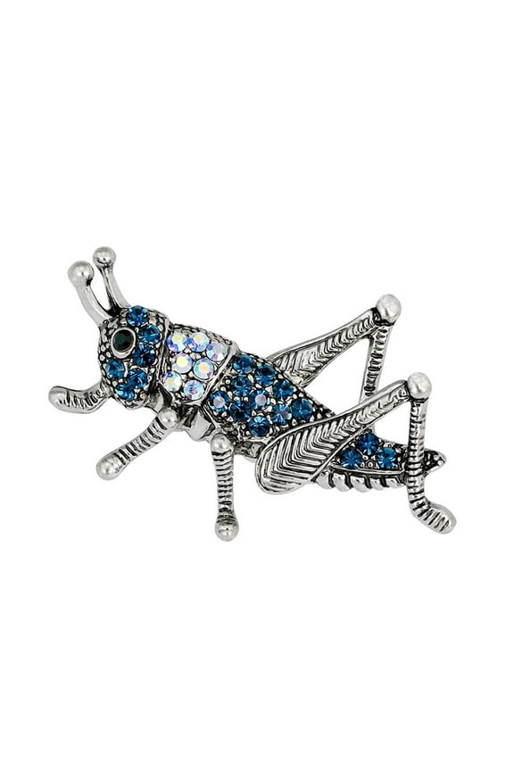 Blue Rhinestone Grasshopper Brooch Pin Retro Animal Insect Brooches Jewelry