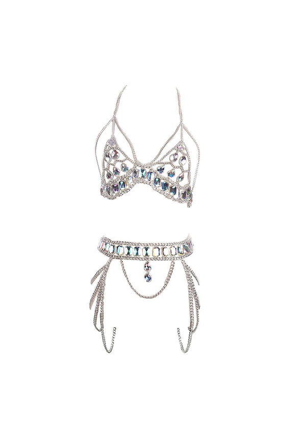 Body Chain Shiny Chest Chain for Belly Dance Nightclub Halloween Rave Streetwear silver