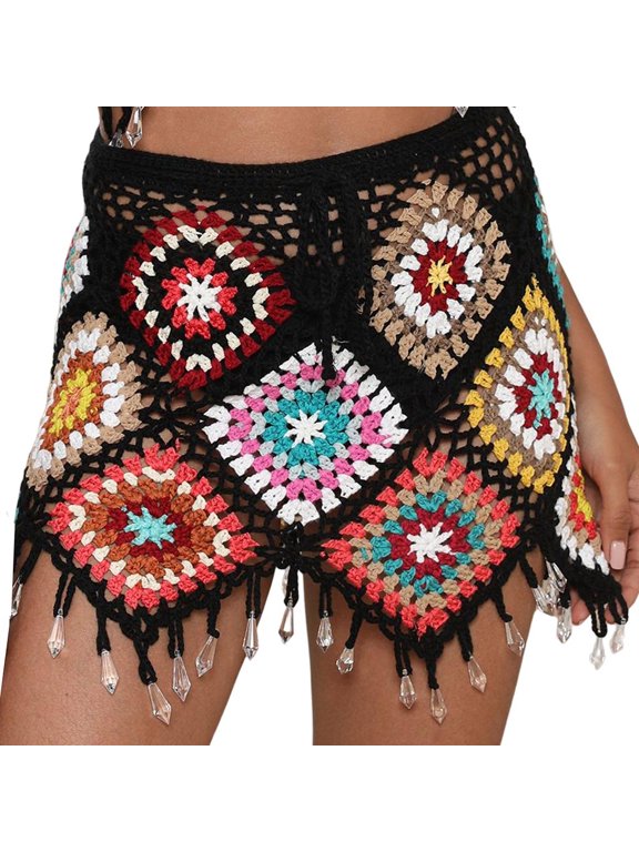 Bohemia Style Women's Swimsuit Bikini Cover up Crochet with Tassels, Breathable Skirt