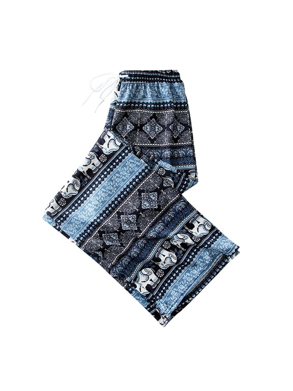 Boho Harem Pants Elephant Women Pants Thai Casual Clothing Wide Leg, Hippie Lady Blue