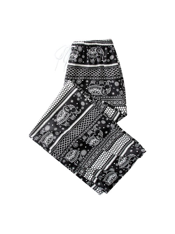 Boho Harem Pants Elephant Women Pants Thai Casual Clothing Wide Leg, Hippie Lady White Fish Scale