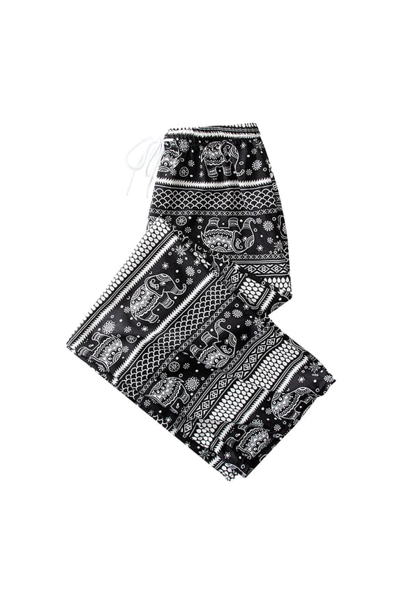 Boho Harem Pants Elephant Women Pants Thai Casual Clothing Wide Leg, Hippie Lady White Fish Scale