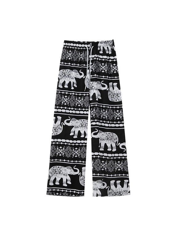 Boho Harem Pants Elephant Women Pants Thai Casual Clothing Wide Leg, Hippie Lady White