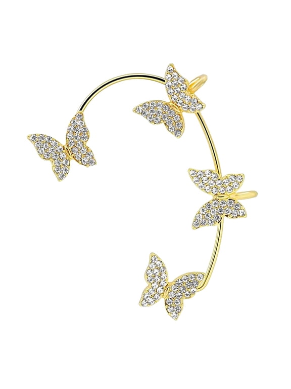 Bone Cuff Earring Butterfly Sparkling Elegant Non-Piercing Fashion Ear Cuff Clip Gold Left