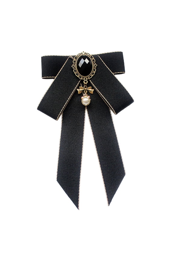 Bow Tie Brooch Necktie Pre-tied Bow Tie Ladies Fashion Cravat Brooch Pin Bowknot Black