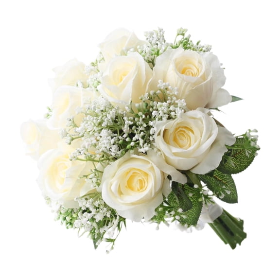 FVDPWYE Bridal Bouquet Elegant Romantic Wedding Bride Bouquet Artificial Roses for Photo Champagne