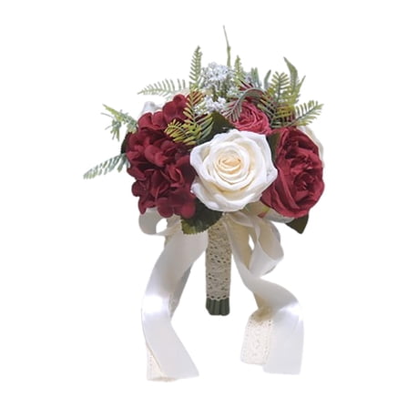 FVDPWYE Bridal Bouquets Artificial Silk Flowers Romantic Bridesmaid Bouquet Wedding Hand Red
