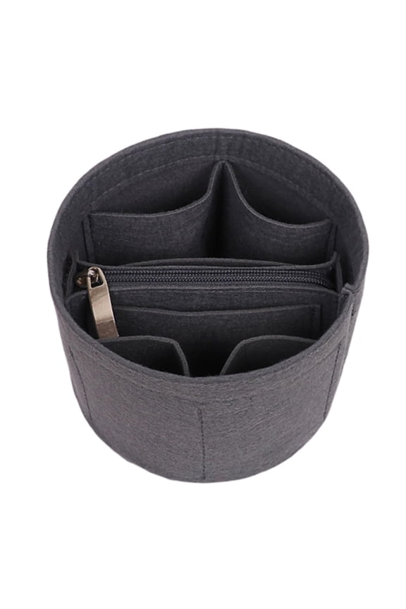 Bucket Bag Felt Liner with Compartments Round Durable Material Container Handbag Gray