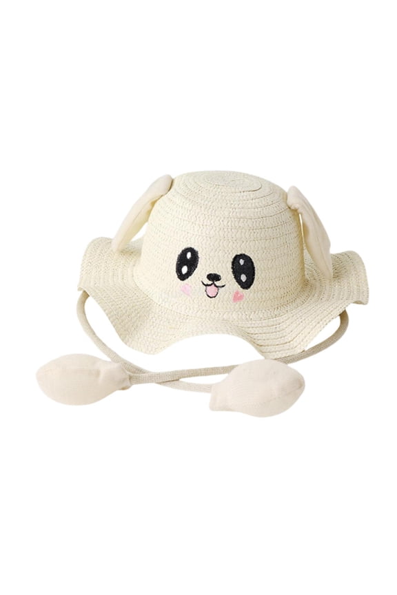 Bunny Straw Hat Caps Trendy Cute Big Eaves Hat for Outdoor Spring Holidays Beach White