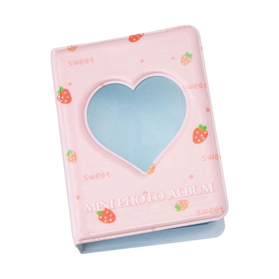 FVDPWYE Business Card Holder 3 Inch Mini Photo Album Cartoon Card Folder 4 Pockets Card starwberry with love