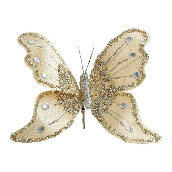 FVDPWYE Butterfly Clip Christmas Ornament Decoration Indoor Home Glitter Decorative Gold