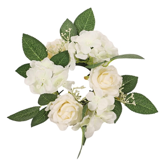 FVDPWYE Candle Ring Wreath Artificial Rose Candle Ring Garland Boho Wreath Pillar Candleholder for Table Party Festival Wedding Decor White
