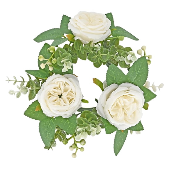 FVDPWYE Candle Ring Wreath Greenery Farmhouse Wreath Flower Arrangement Boho Wreath Pillar Candle Holder for Thanksgiving Decorations White