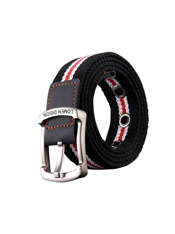 Canvas Belt Pin Buckle Strap for Jeans Accessories Travel Pants Unisex Men Women Red Stripe 110cm