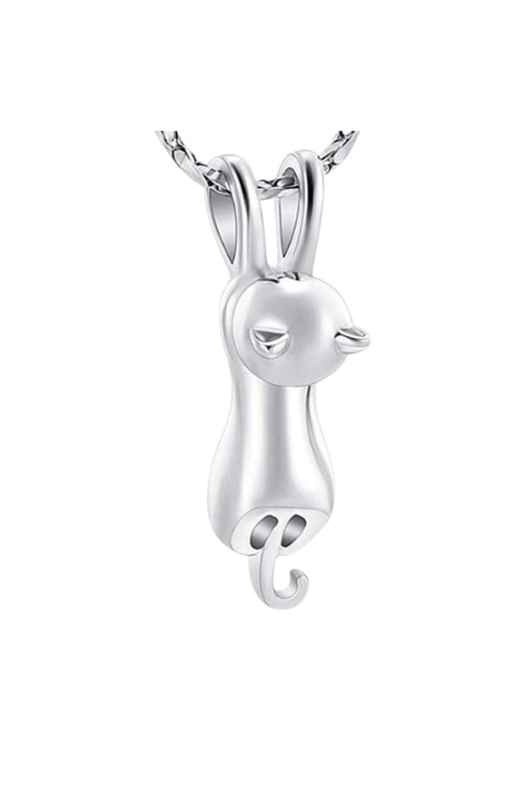 Cat Pendant Chain Necklace Memorial Statement 3D Cute Cat Hanging Pet Cremation Jewelry Gift for Cat Lover Container Necklace Party Daily Silver