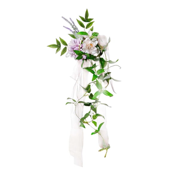 FVDPWYE Chair Back Flower with Leaves and Ribbons for Wedding Reception Holiday Backdrop B 60cm x 15cm