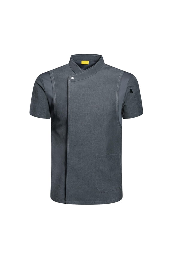 Chef Coat Jacket Short Sleeve Cafe Restaurant Apparel Pub Unisex Uniform Gray Gray XXXL
