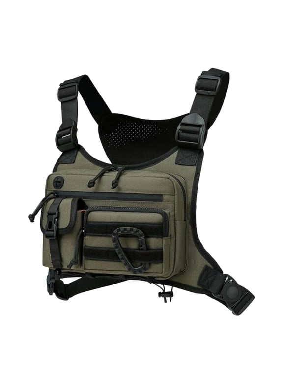 Chest Bag for Men and Women, Modern Harness with Multiple Pockets, Running Vest, Green