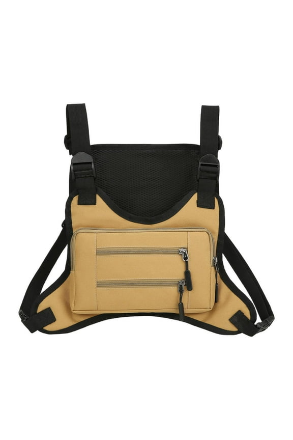 Chest Rig Bag Chest Bag Pouch Multiple Pockets Harness Running Vest Phone Holder Khaki